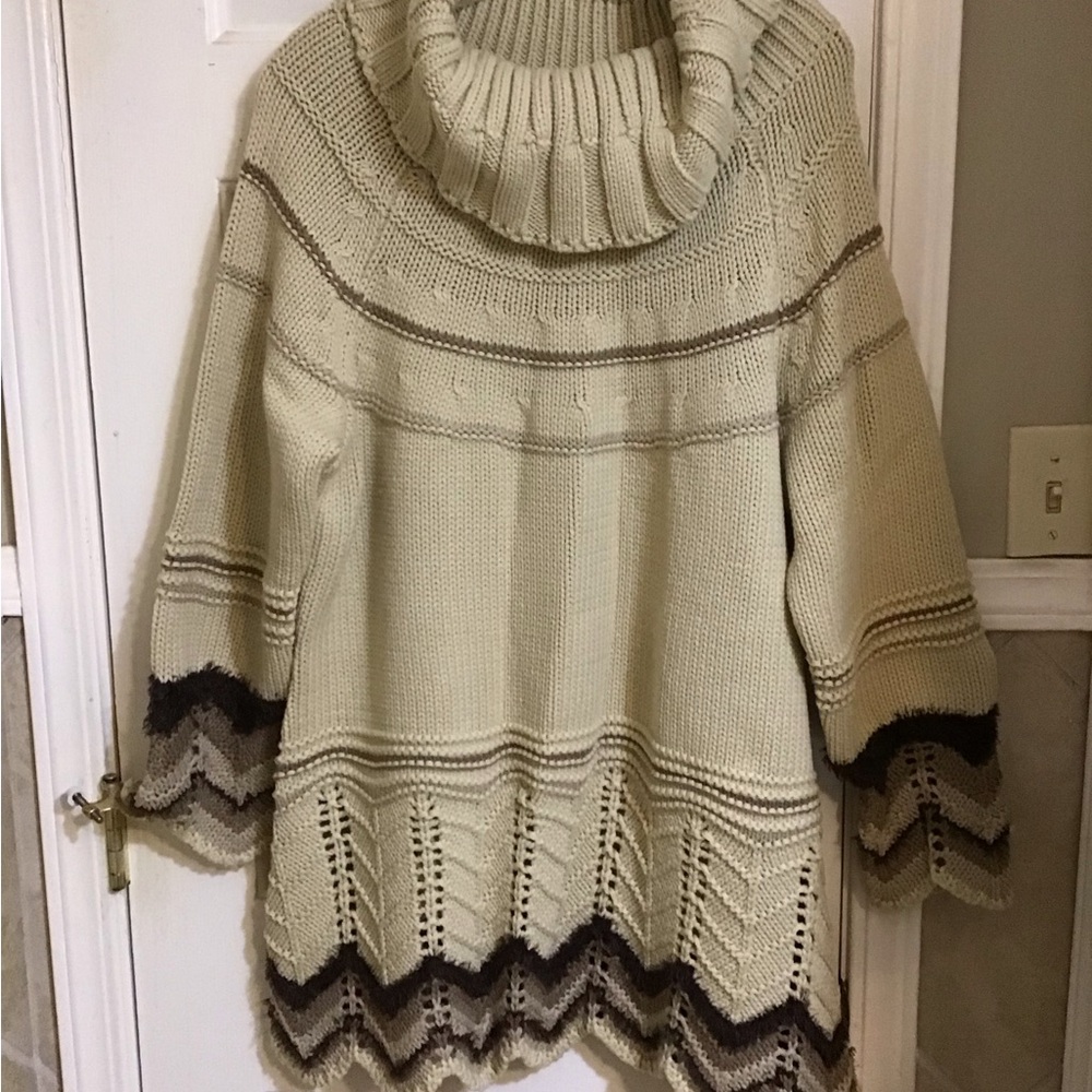 Denim 24/7 Cream and Brown Cowl Neck Sweater